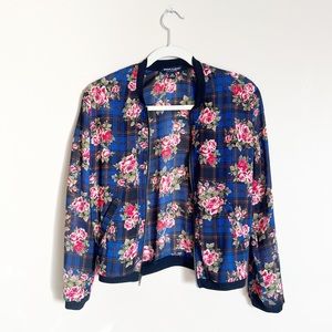 About A Girl Blue Floral Sheer Zip Up Shirt/Jacket Sz XS